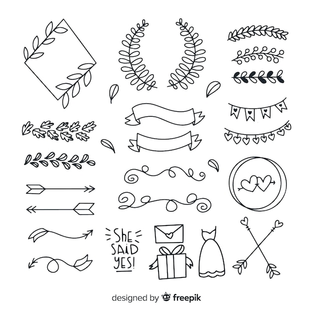 Free Vector hand drawn wedding ornaments set