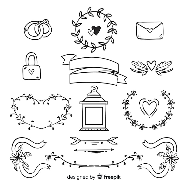 Hand drawn wedding ornaments set