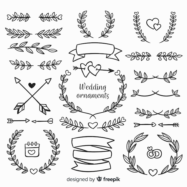 Hand drawn wedding ornaments set