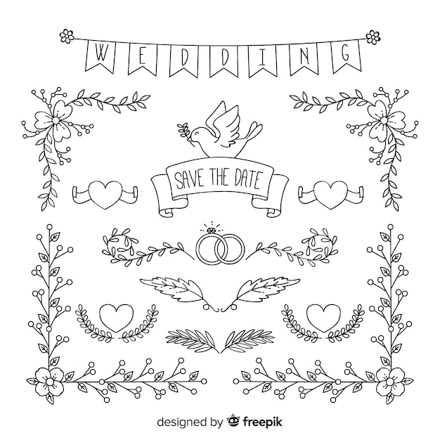 Hand drawn wedding ornaments set