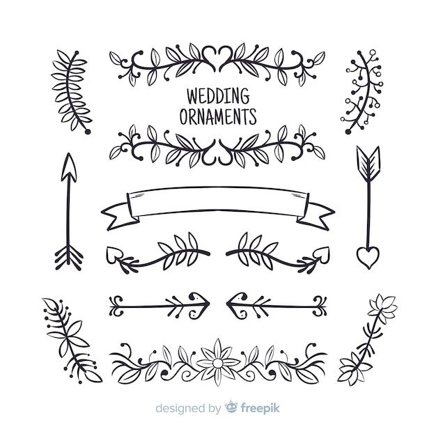 Hand drawn wedding ornaments set