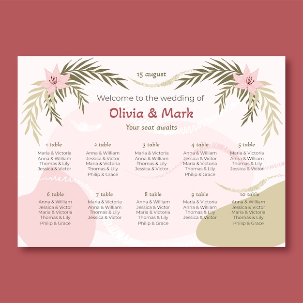 Free Vector hand drawn wedding seating plan