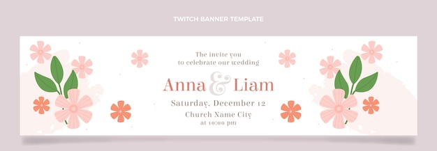 Hand drawn wedding twitch banner with leaves