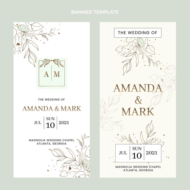 Hand drawn wedding vertical banners set