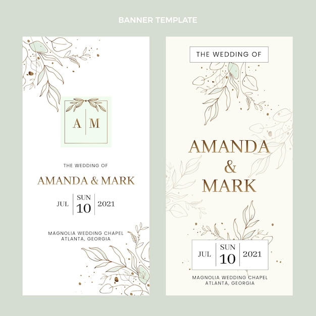 Hand drawn wedding vertical banners set