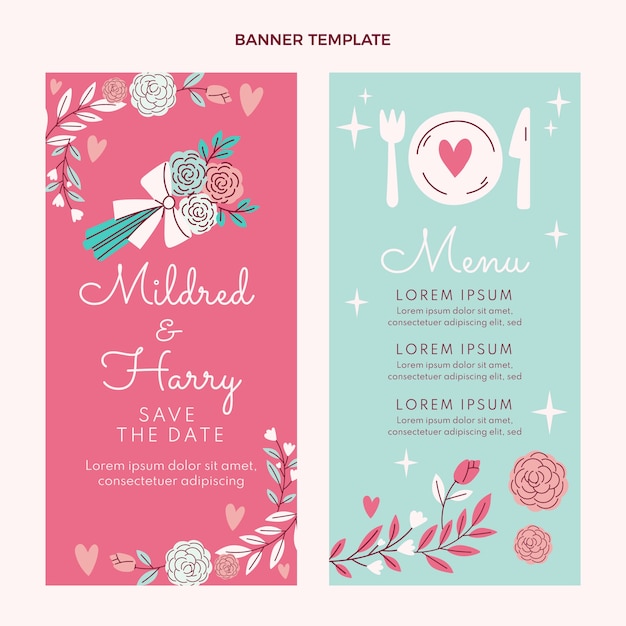 Hand drawn wedding vertical banners template