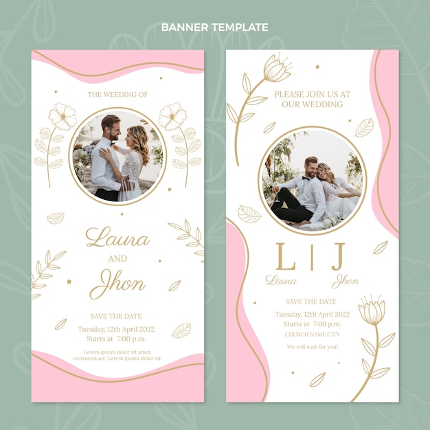 Hand drawn wedding vertical banners template