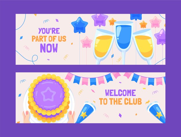 Hand drawn welcome party horizontal banner