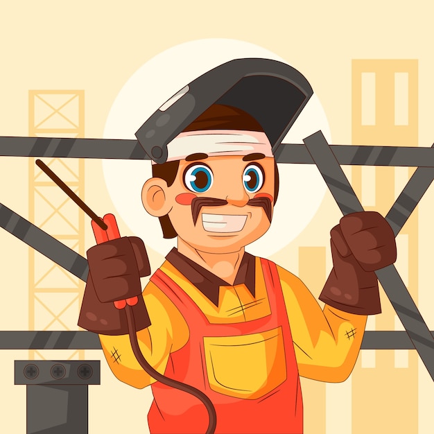 Free Vector hand drawn welder  cartoon illustration