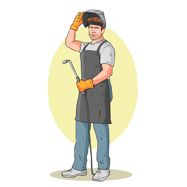 Free Vector hand drawn welder  cartoon illustration