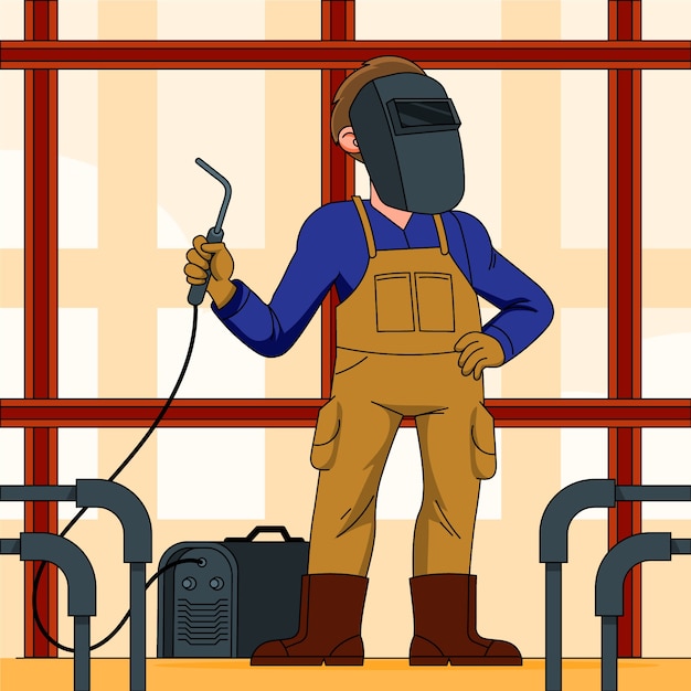 Free Vector hand drawn welder cartoon llustration