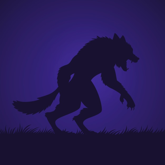 Free Vector hand drawn werewolf  silhouette