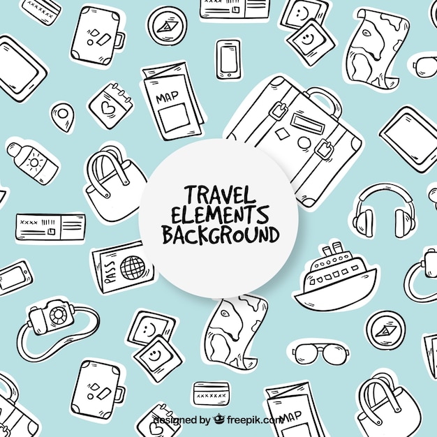 Hand drawn white travel elements background