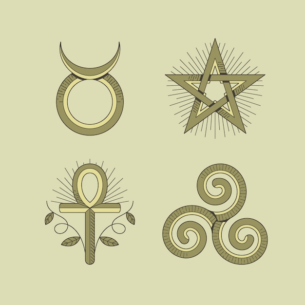 Free vector hand drawn wiccan icons set