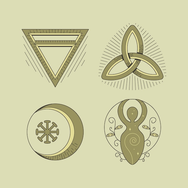 Free Vector hand drawn wiccan icons set