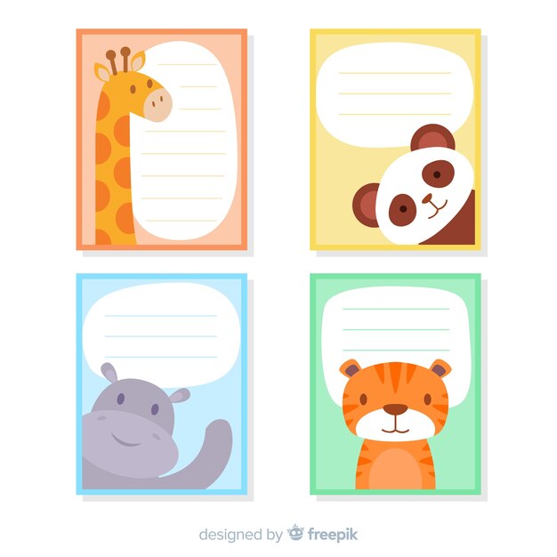 Hand drawn wild animal card collection