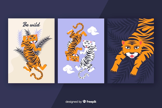 Free vector hand drawn wild animal card collection