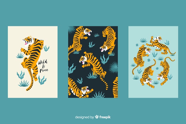 Free Vector hand drawn wild animal card collection