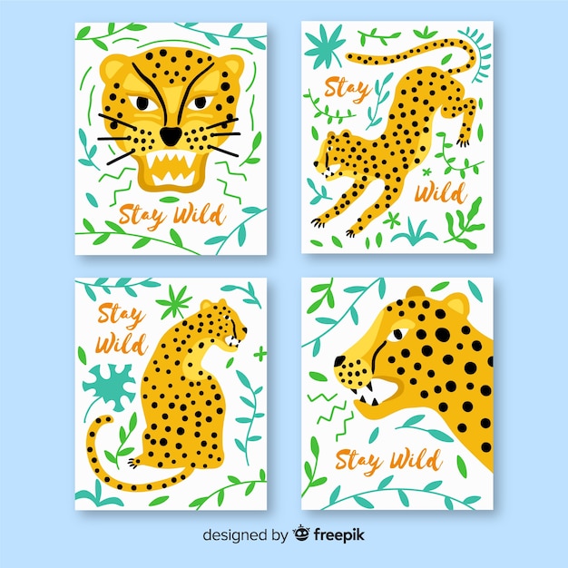 Hand drawn wild animal card collection