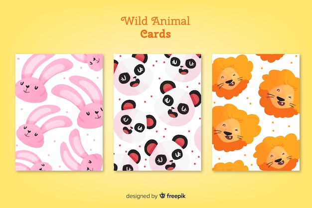 Hand drawn wild animal card collection