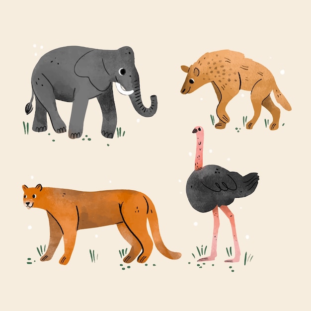 Free vector hand drawn wild animals collection