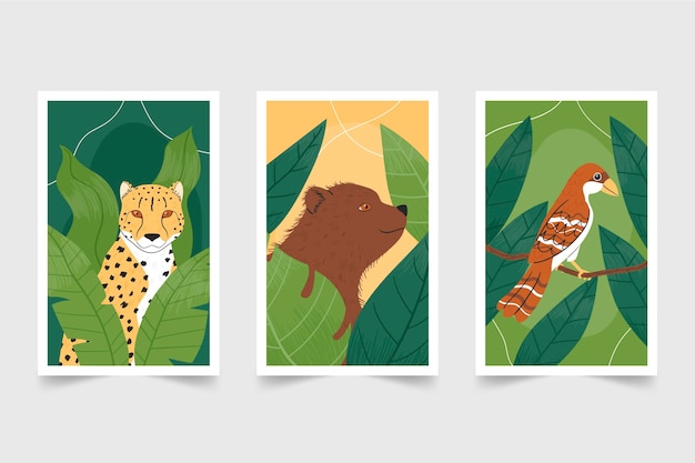 Free vector hand drawn wild animals covers collection