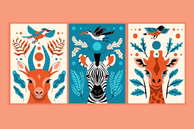 Hand drawn wild animals covers collection