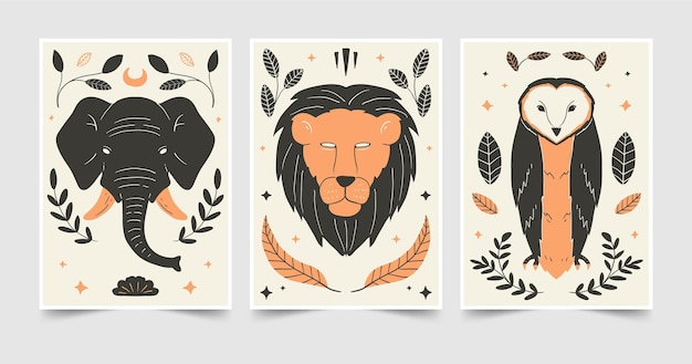 Hand drawn wild animals covers collection