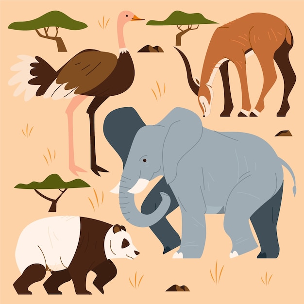 Free vector hand drawn wild animals illustration