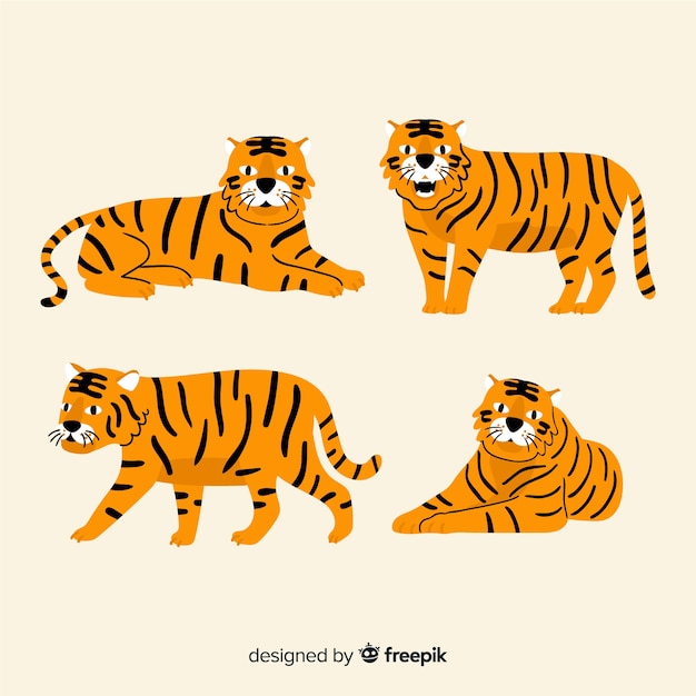 Hand drawn wild tiger collection