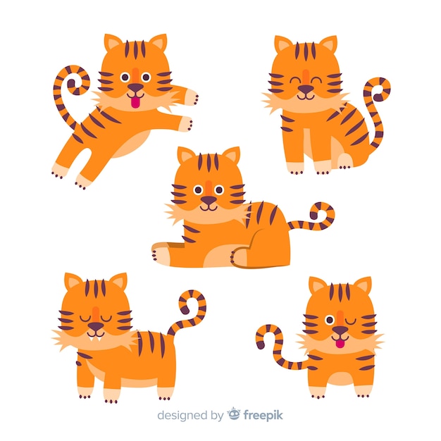 Free Vector hand drawn wild tiger collection