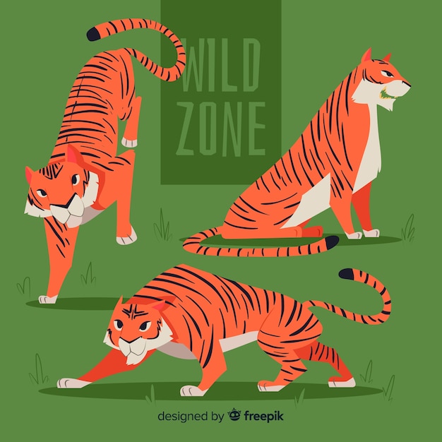 Free Vector hand drawn wild tiger collection