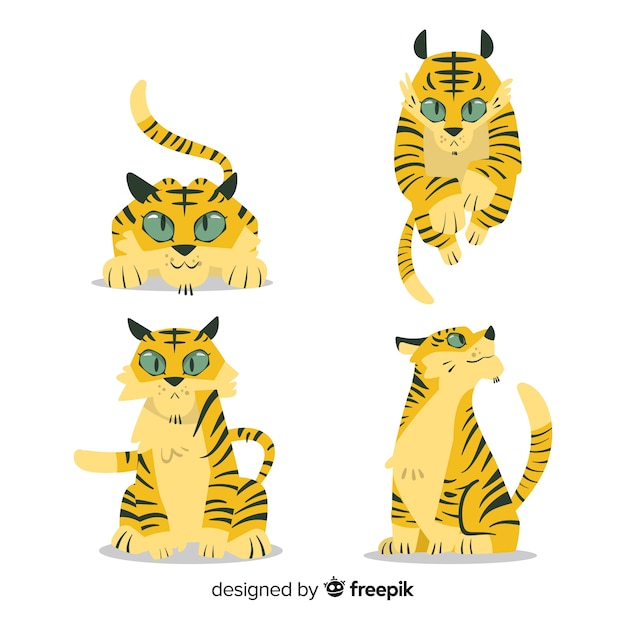 Free Vector hand drawn wild tiger collection