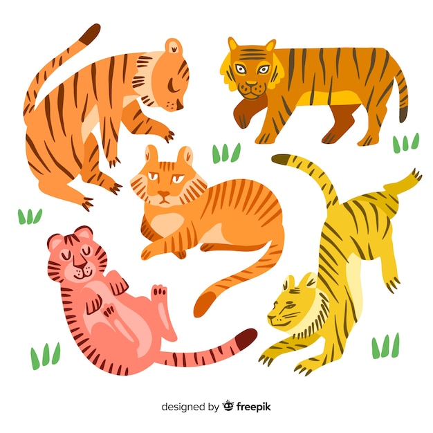 Free Vector hand drawn wild tiger collection