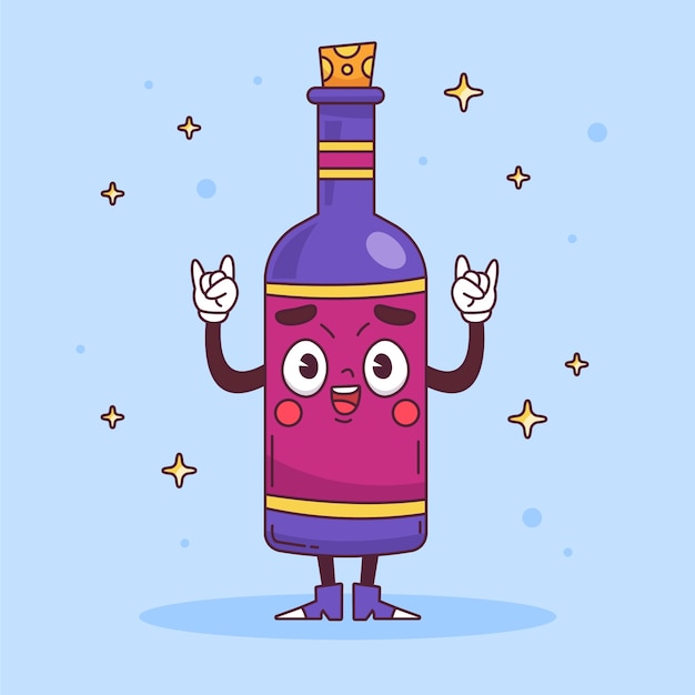 Free Vector hand drawn wine bottle cartoon illustration