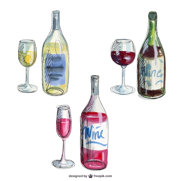 Free vector hand drawn wine bottles