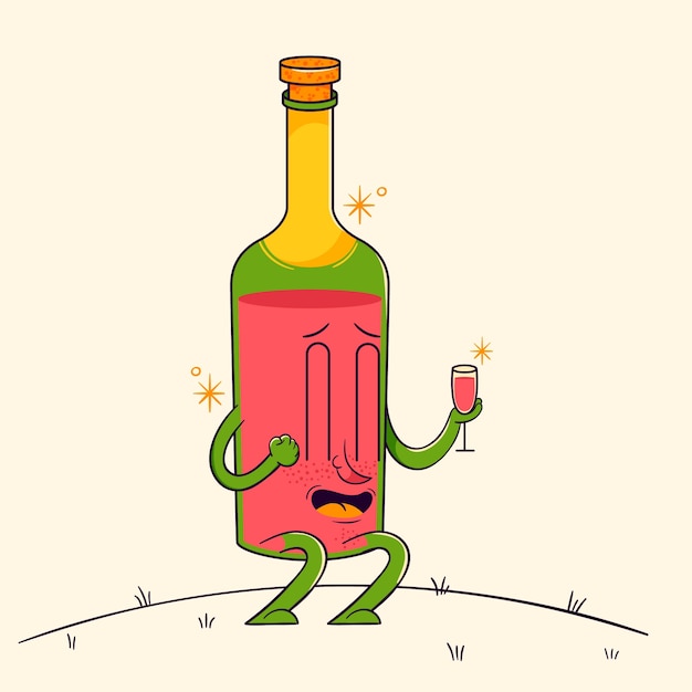 Hand drawn wine cartoon illustration