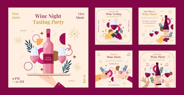 Free Vector hand drawn wine festival instagram posts