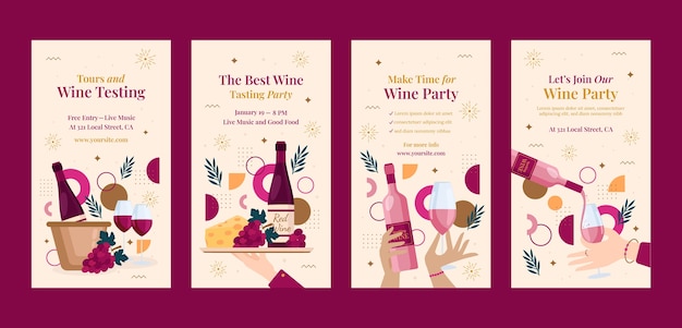 Free Vector hand drawn wine festival instagram stories