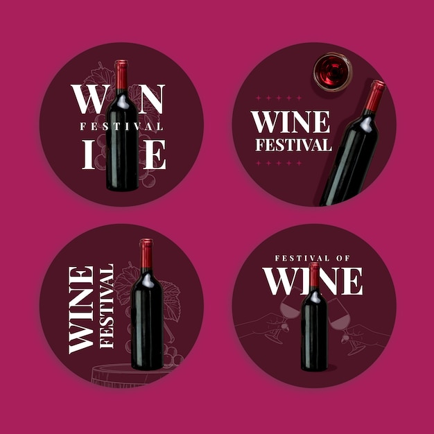 Free Vector hand drawn wine festival labels