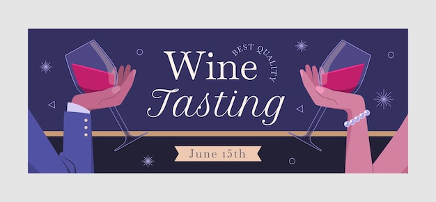 Hand drawn wine party facebook cover template