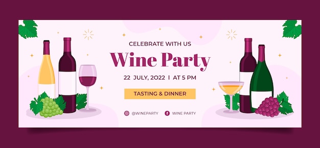 Hand drawn wine party facebook cover