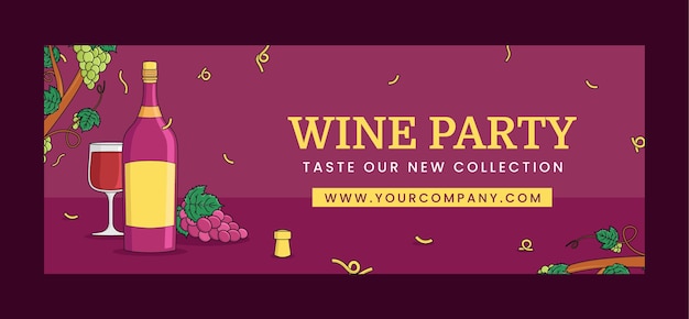 Hand drawn wine party facebook cover