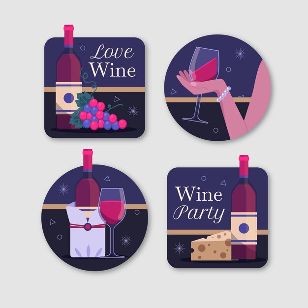 Hand drawn wine party labels template