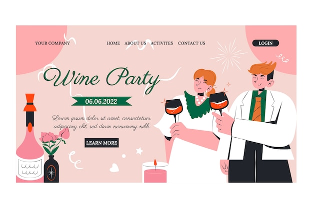 Free Vector hand drawn wine party landing page template