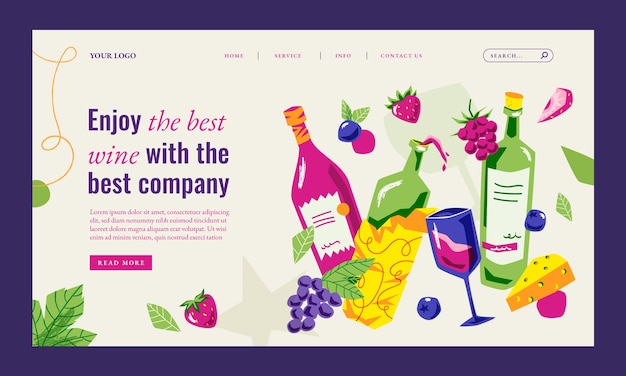 Hand drawn wine party landing page