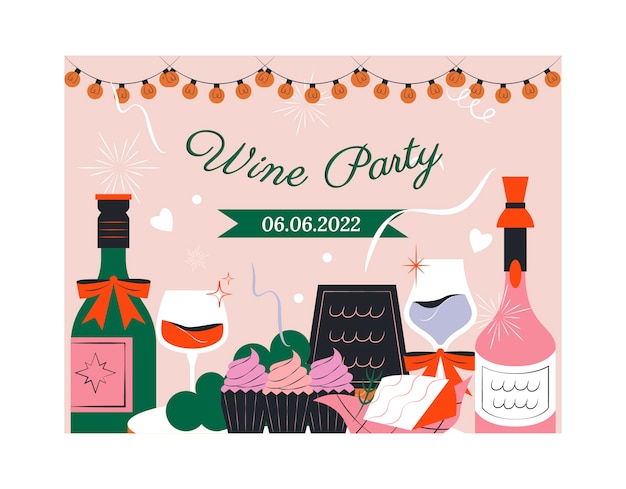 Free Vector hand drawn wine party photocall template