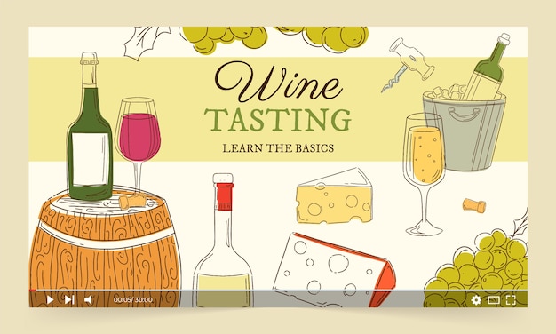 Free Vector hand drawn wine party youtube thumbnail