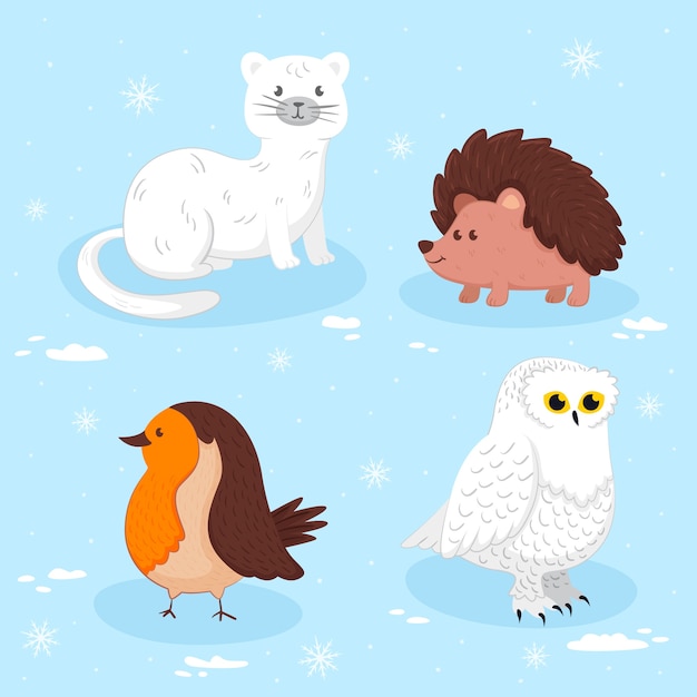 Free Vector hand drawn winter animals collection