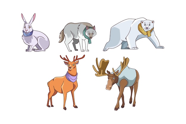 Free Vector hand drawn winter animals collection